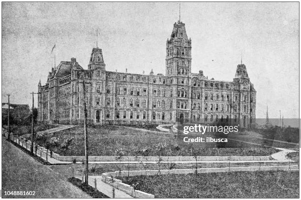 antique photograph: parliament, quebec, canada - quebec parliament stock illustrations