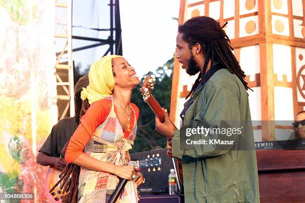 Erykah Badu & Ziggy Marley during One Love-The Bob Marley Tribute in Oracabessa Beach, Jamaica.