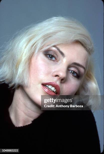 Close-up of American singer Debbie Harry, from the band Blondie, New York, New York, 1970s.