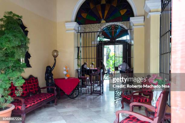 santa clara, cuba: the 1878 restaurant entrance (also known as 'el colonial') - santa clara cuba stock pictures, royalty-free photos & images