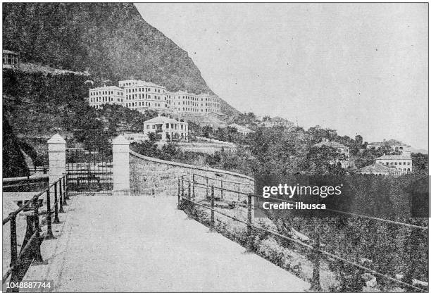 antique photograph: english quarter, hong kong - 20th century history stock illustrations