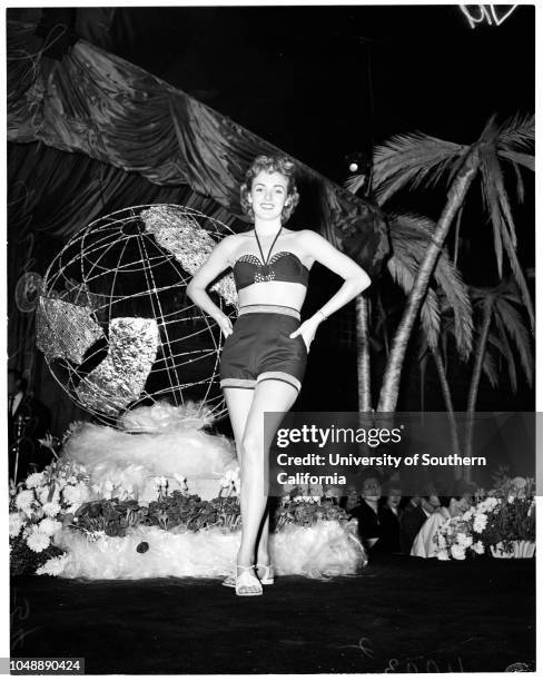 Fashion show at Ambassador, January 10 1954. Marilyn Melton ;Jean Moorhead ;Jerry Sunders ;Linda Kneio ;Rosalie Calvert ;Misha Swanson ;Susan Young...