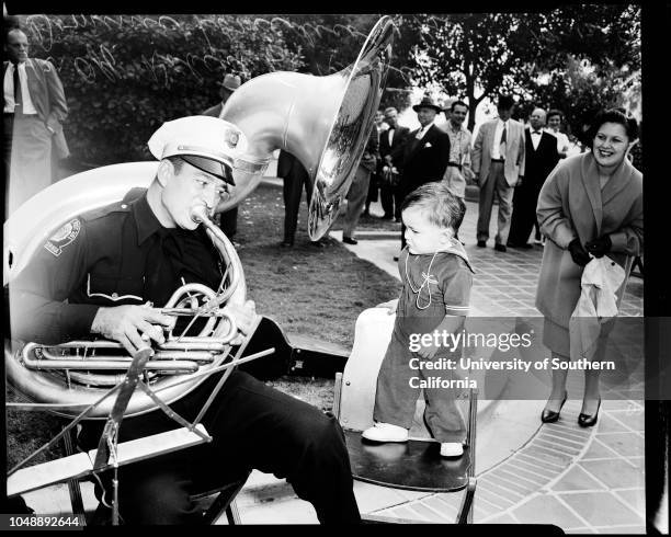 Columbus Day at City Hall and St. Vibiana's Cathedral, 12 October 1955. Captain Guido Chini, of Ft. MacArthur;Gia Scala, actress;Lieutenant Governor...