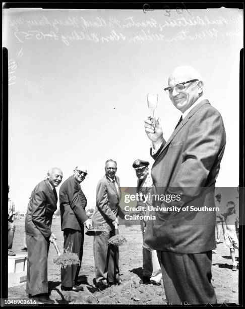 Breaking ground for Van Nuys Airport expansion, 15 August 1957. Paul Dietrich;Martin Pollard;Harry C Dow;Major General Winston P Wilson;Don...