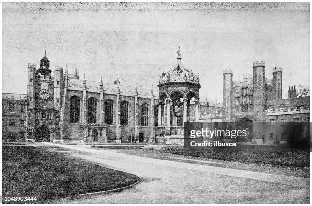 antique photograph: front court, trinity college, cambridge, england - trinity college cambridge stock illustrations