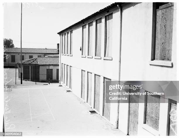 Chavez Ravine -- Dodgers, 23 September 1952. Palo Verde School abandoned;General views, North Boylston Street;27 acres owned by City Park and...