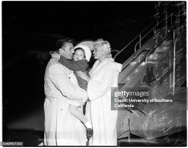 Jayne and Mickey, 20 January 1958. Jayne Mansfield;Mickey Hargitay;Jayne Mansfield - 7 years .;Caption slip reads: 'Photographer: Olmo. Date: ....