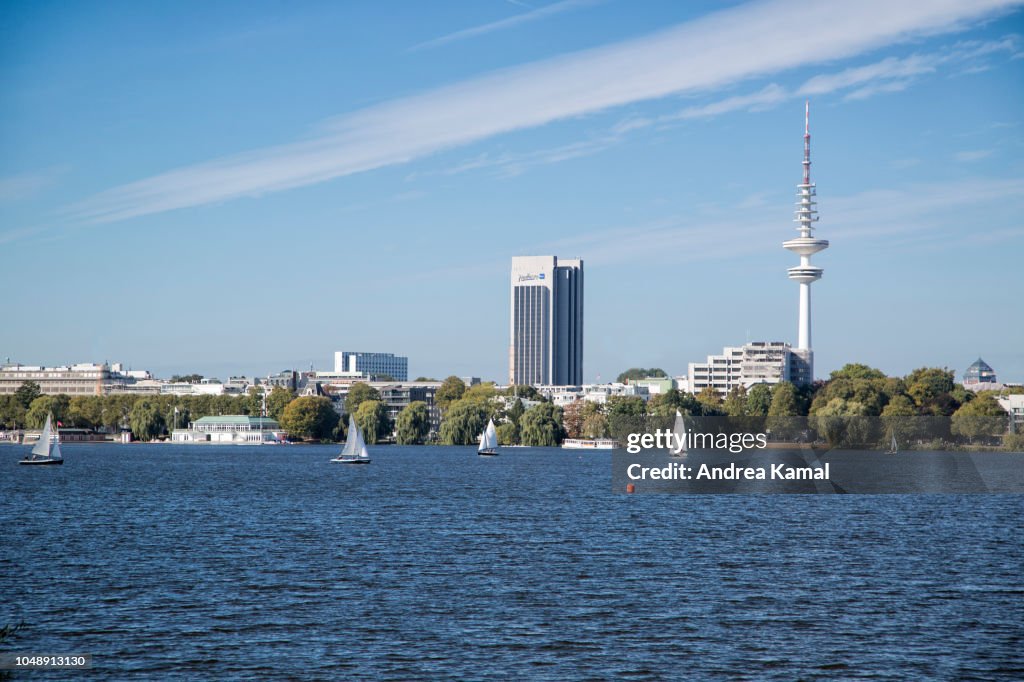 Hamburg Alster lake on a sunny September day