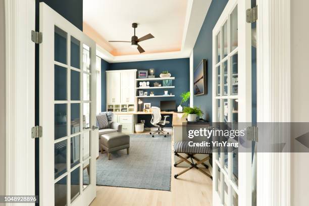 modern contemporary interior design of home office room - table fan stock pictures, royalty-free photos & images