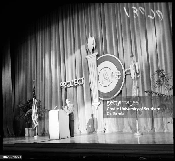 Anti communist meeting, 12 December 1961. Reverend Calvin Chao;Robert Dix;Donald Jackson;Karl Prussian;Kay Wallace;Marie Young;Mrs Gerald...