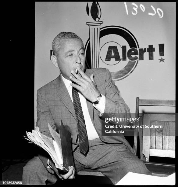 Anti communist meeting, 12 December 1961. Reverend Calvin Chao;Robert Dix;Donald Jackson;Karl Prussian;Kay Wallace;Marie Young;Mrs Gerald...