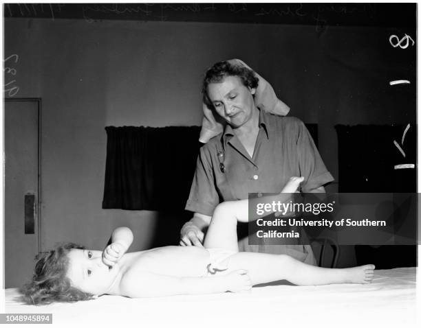 Ruth Home polio therapy , April 19, 1951. Craig Sorenson -- 1 year;Nicholas Monsour -- 14 years;Adenem Murray;Dr. Zena Symeonides;Vickey Sims -- 20...