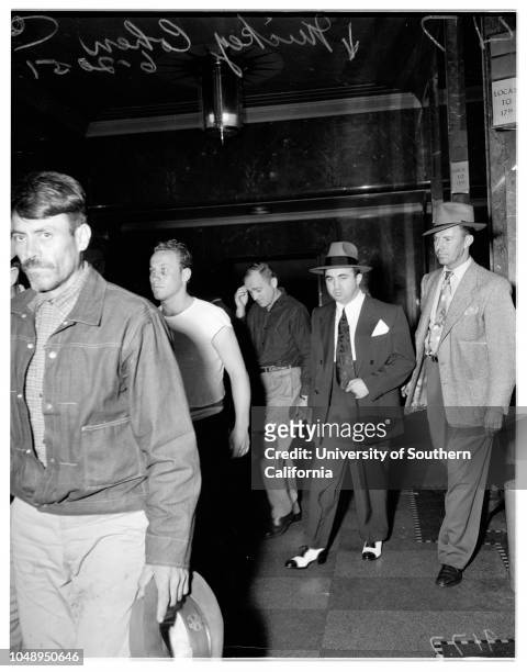 Cohen convicted, June 20, 1951. Mickey Cohen;Deputy Marshall Earl Baugher;Deputy Marshall Charles W Ross;Lavonne Cohen..