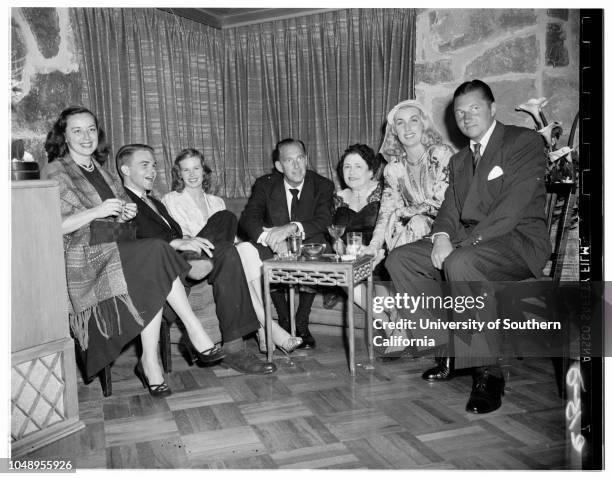 Image. Mrs Huntington Hartford party for Miss Marion Davies, May 9, 1951. Marion Davies;Speed Lamkin;Anne Shirley;Greg Bautzer;Mrs Huntington...