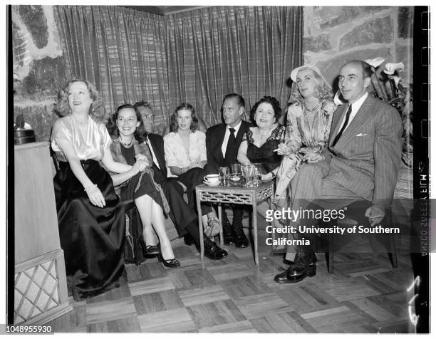 Image. Mrs Huntington Hartford party for Miss Marion Davies, May 9, 1951. Marion Davies;Speed Lamkin;Anne Shirley;Greg Bautzer;Mrs Huntington...