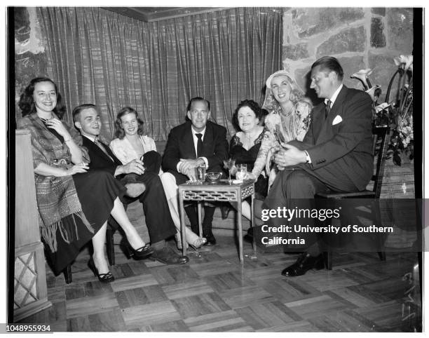 Image. Mrs Huntington Hartford party for Miss Marion Davies, May 9, 1951. Marion Davies;Speed Lamkin;Anne Shirley;Greg Bautzer;Mrs Huntington...