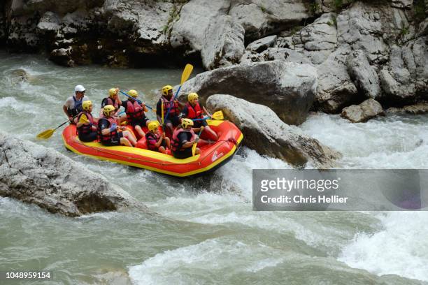 white water rafting on the verdon river provence - gorges du verdon stock pictures, royalty-free photos & images
