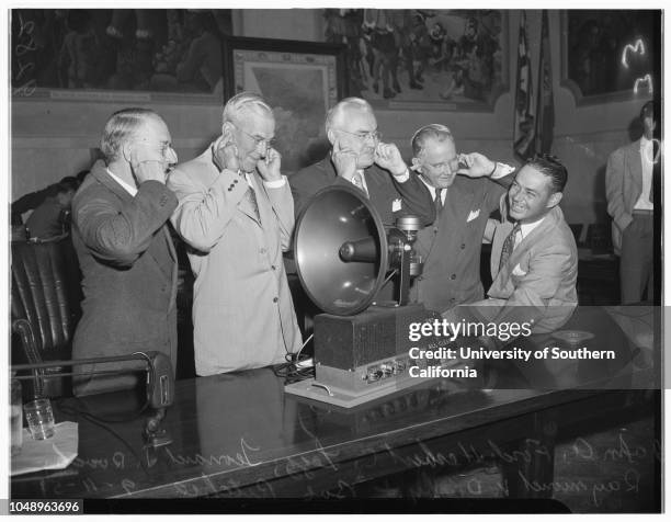 New air raid siren, 04 September 1951. John Anson Ford;Herbert C Legg;Leonard J Roach;Raymond V Darby;Bob Ritchie , Times Photographer..