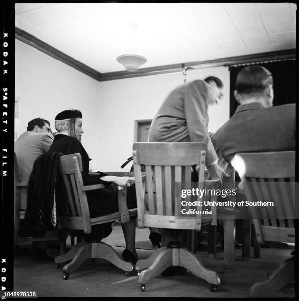 Lili Saint Cyr trial , 4 December 1951. Deputy C.H. Conner;Jerry Geisler;Lili Saint Cyr;Armando Orsini.;Caption slip reads: 'Photographer: Mercurio....