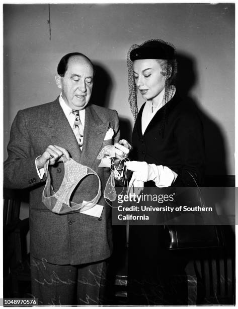 Indecent exposure case, 5 December 1951. Lili Saint Cyr, defendant;Armando Orsini, husband of above;Jerry Geisler, Attorney for Lili;Herman Hover,...