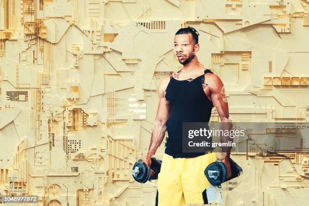 futuristic weightlifting concept image - athlete montage stock pictures, royalty-free photos & images