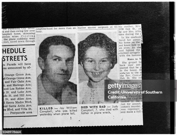 Killed in plane crash , 02 January 1952. Jay William Campbell;Judy Campbell -- 7 years ..