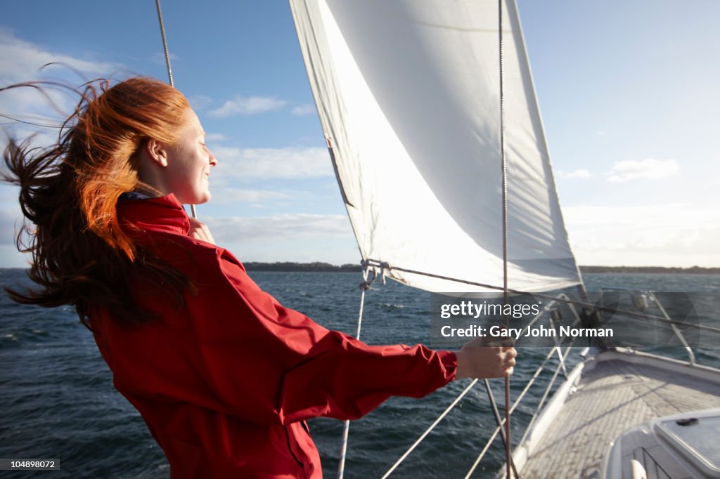 Sailing yacht in windy condition summer