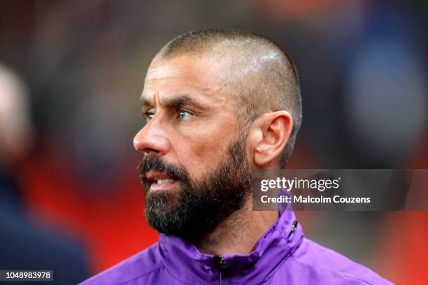 Kevin Phillips of Stoke City looks on during the game between Stoke City and Bolton Wanderers at Bet365 Stadium on October 2, 2018 in Stoke on Trent,...