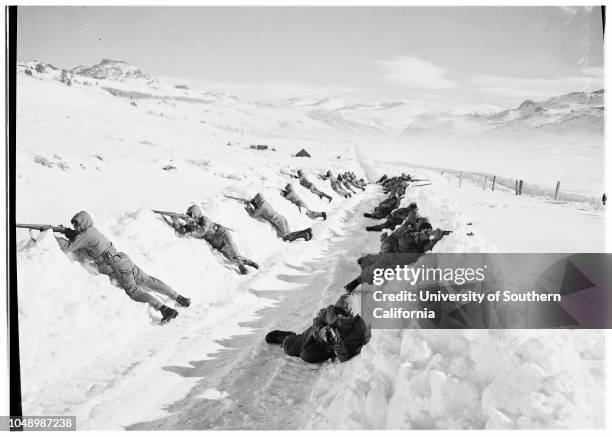 United States Marines in cold weather training camp at Pickel Meadows men from Camp Pendleton go through maneuvers, 09 January 1952. Private First...