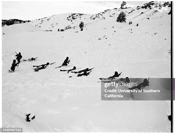 United States Marines in cold weather training camp at Pickel Meadows ...men from Camp Pendleton go through maneuvers, 1952