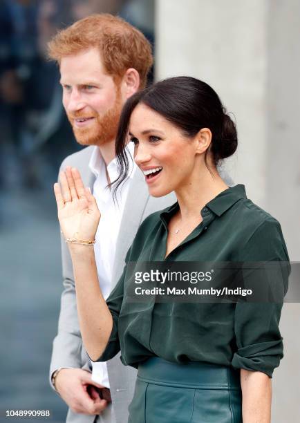 Prince Harry, Duke of Sussex and Meghan, Duchess of Sussex depart after visiting the University of Chichester's Engineering and Technology Park on...