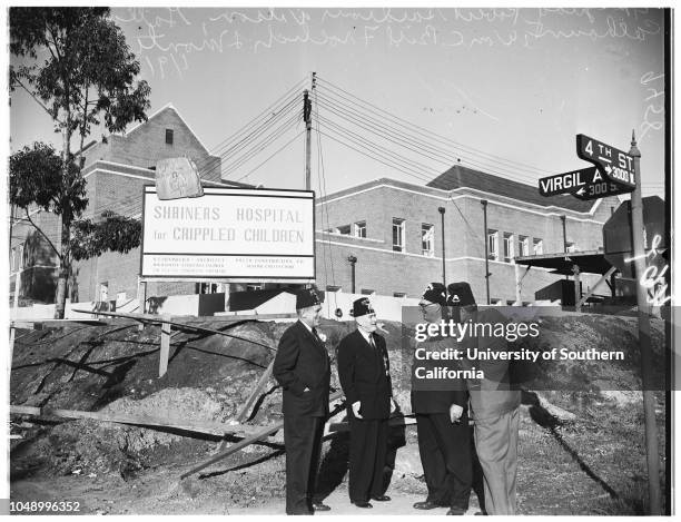 Shriners Hospital for Crippled Children, 09 January 1952. Robert Gardiner Wilson, Junior;Galloway Calhoun;William C Froelich;Harold Lloyd.;Caption...