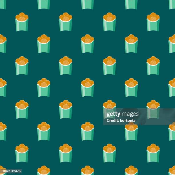 chicken nuggets fast food seamless pattern - fritter stock illustrations
