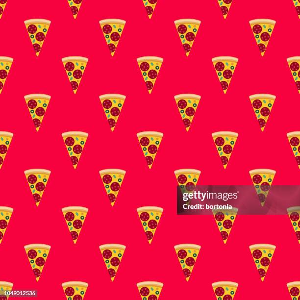 pizza slice fast food seamless pattern - pizza slice stock illustrations