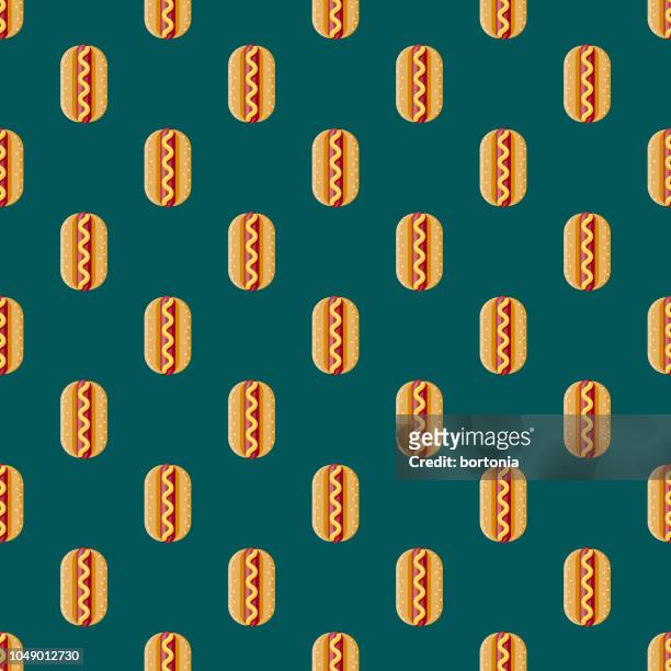 hot dog fast food seamless pattern - double hotdog stock illustrations