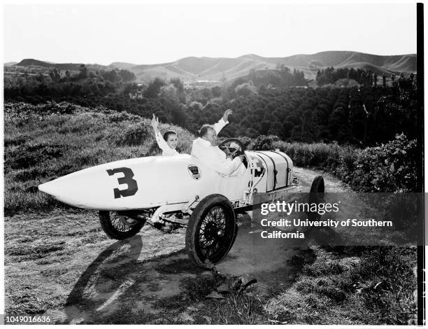 Old racing cars at San Gabriel... Horseless carriage club, 23 March 1952. Eddie Hearne and wife;Danny Oaks and wife;Frank Elliot (famous...