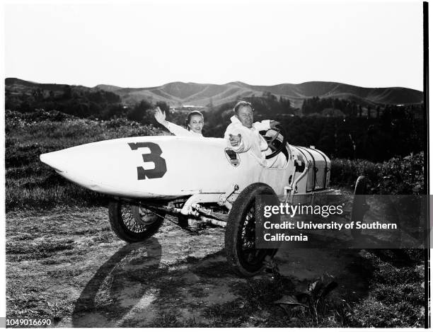 Old racing cars at San Gabriel... Horseless carriage club, 23 March 1952. Eddie Hearne and wife;Danny Oaks and wife;Frank Elliot (famous...