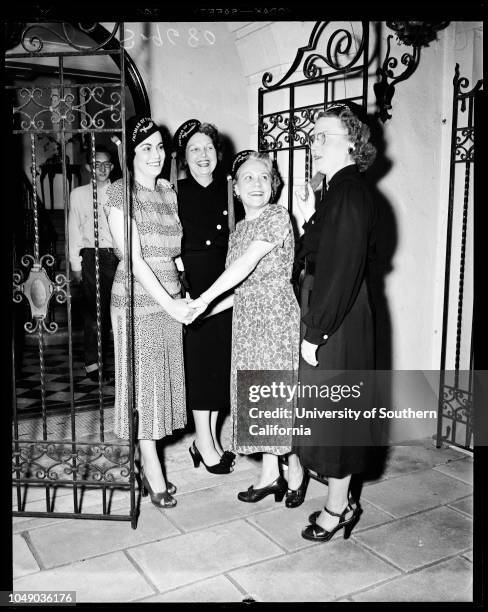 New Shriners wives groups, 3 April 1952. Mrs Albert C Lane;Mrs B.H. Hargreaves;Mrs Merle A Potter;Mrs Leigh Silliphant. ..