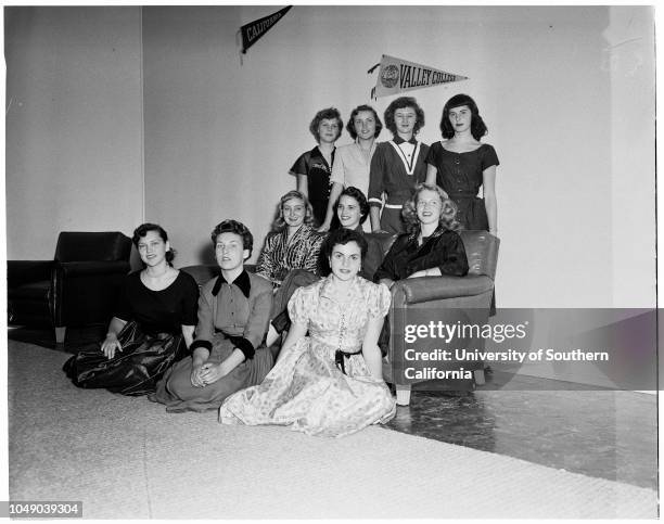 Valley College Homecoming Queen contest, October 7 1952. Phyllis Mitchell;Barbara Grenrock;Stella Himes;Jo Story;La Vern Lenarsic;Sharron...