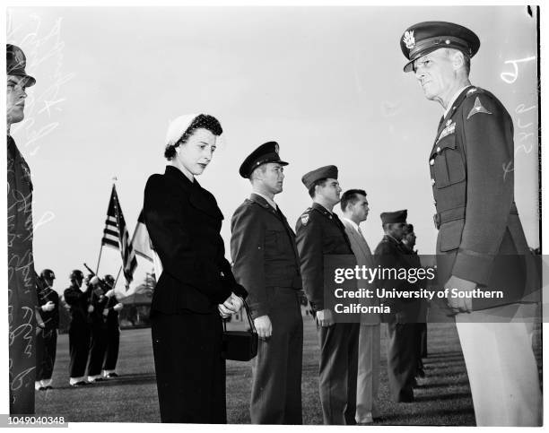 Silver Star metal presentation, 12 November 1952. Mrs Ellen L Ingelsby ;Major General Ira P Swift;Lieutenant James H. Townsend ;Keith S Miller...