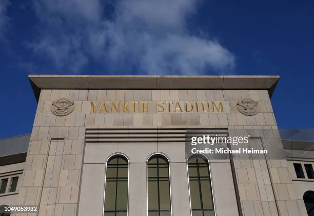 The facade of Yankee Stadium is seen prior to the American League Wild Card Game between the New York Yankees and the Oakland Athletics on October...