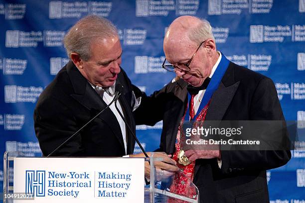 Roger Hertog and Byron Wien attend the 2010 New York Historical Society's History Makers Gala at The Waldorf-Astoria Starlight Roof on October 6,...