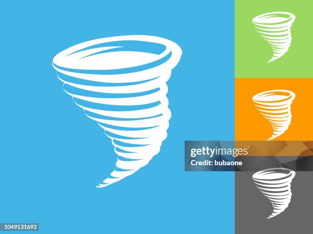 ilustraciones, imágenes clip art, dibujos animados e iconos de stock de icono plano tornado sobre fondo azul - tornado