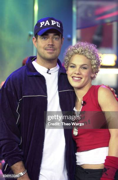 Carson Daly and Pink during Pink Visits MTV's "TRL" - November 19, 2001 at MTV studios in New York City, New York, United States.