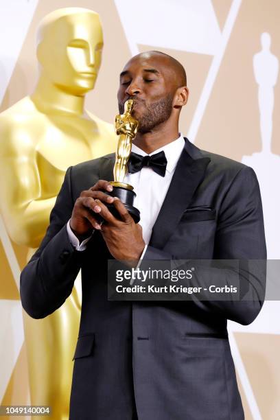 Kobe Bryant poses in the press room during the 90th Annual Academy Awards at Hollywood & Highland Center on March 4, 2018 in Hollywood, California.
