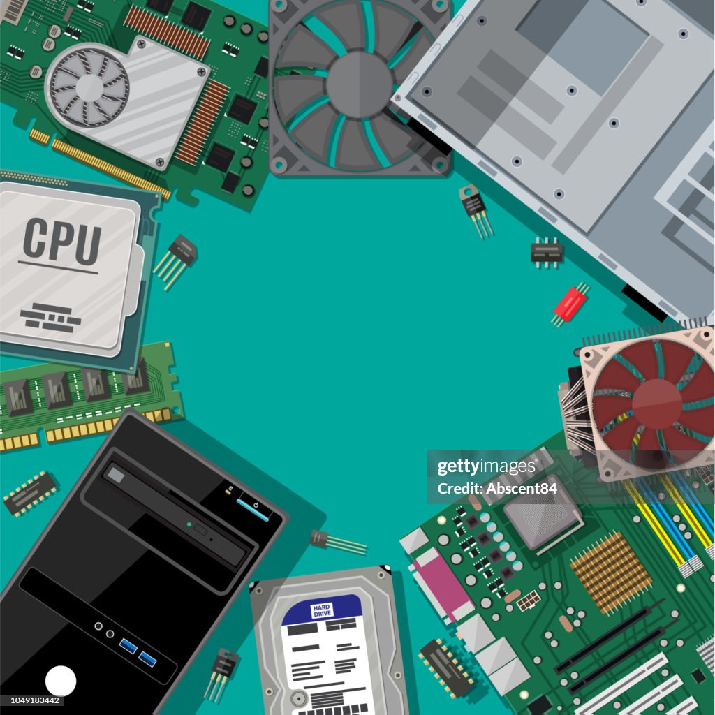 Pc Pcu Computer Assembling Pc Personal Computer Hardware High-Res Vector Graphic ...