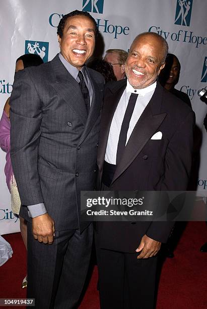 Smokey Robinson & Berry Gordy during City of Hope Spirit of Life Dinner Honoring Edgar Bronfman Jr. - Pressroom at Universal Studios Backlot in...