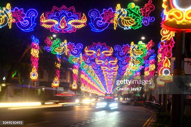 diwali lights in singapore - diwali stock pictures, royalty-free photos & images