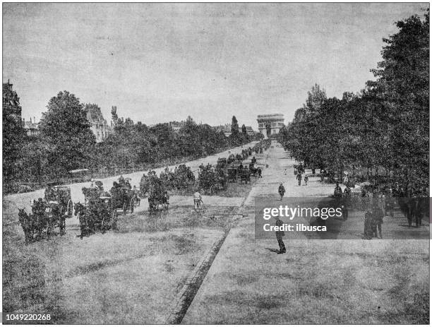 antique photograph: bois de boulogne, paris, france - avenue stock illustrations
