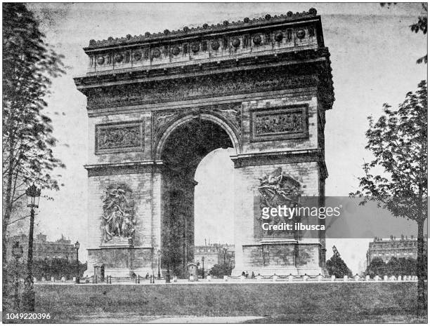 ilustrações de stock, clip art, desenhos animados e ícones de antique photograph: arch of triumph, paris, france - arco do triunfo paris
